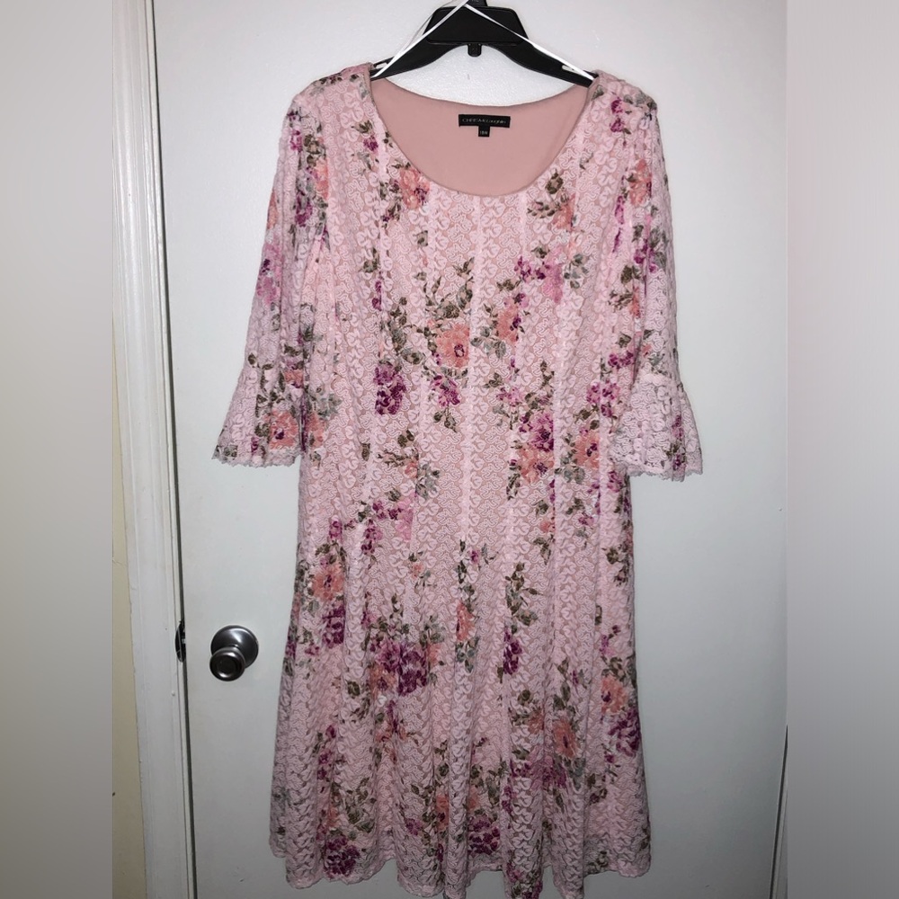 Chris McLaughlin Women's Pink Floral Lace Long Sleeve Party Dress Size 18w